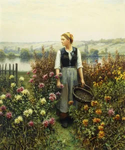 Girl with a Basket in a Garden, (oil on canvas) Girl with a Basket in a Garden, (oil on canvas)