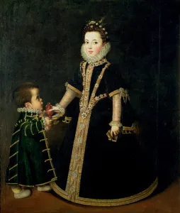 Girl with a dwarf, thought to be a portrait of Margarita of Savoy, daughter of the Duke Girl with a dwarf, thought to be a portrait of Margarita of Savoy, daughter of the Duke