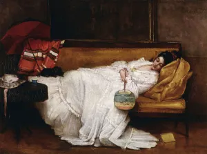 A Girl with a Japanese Fan Asleep on a Sofa, (oil on canvas) A Girl with a Japanese Fan Asleep on a Sofa, (oil on canvas)