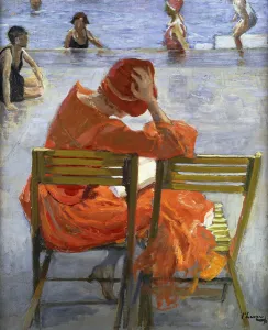 Girl in a Red Dress, Seated by a Swimming Pool, 1936 (oil on board) Girl in a Red Dress, Seated by a Swimming Pool, 1936 (oil on board)