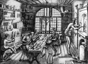 A Goldsmith's Workshop, 1576 (engraving) A Goldsmith's Workshop, 1576 (engraving)