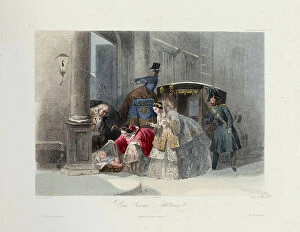 Abandoned Child Collection: A Good Deed, from Les Modes Parisiennes, c.1860 (coloured engraving)