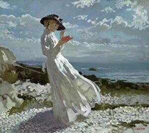 Landscape art Collection: Grace reading at Howth Bay (oil on canvas)