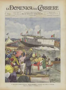 The Great Battleship Regina Margherita Launched In La Spezia On May 30th (colour litho) The Great Battleship Regina Margherita Launched In La Spezia On May 30th (colour litho)