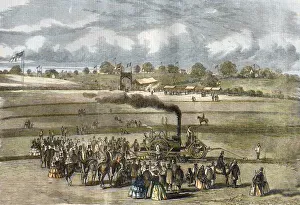 Great Britain: Agriculture, plowing scene. Boydell steam plow near Louth in 1854 Great Britain: Agriculture, plowing scene. Boydell steam plow near Louth in 1854
