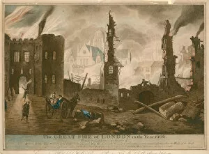 Adjoining Collection: The Great Fire of London in the year 1666 (coloured engraving)