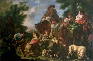 Group of shepherds with a horse Group of shepherds with a horse