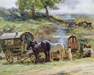 Smoke Collection: Gypsy Encampment, Appleby, 1919 (w / c on paper) (see also 54655)