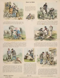 Hans in Luck (after the Brothers Grimm) broadsheet published by Gustav Weise, Stuttgart Hans in Luck (after the Brothers Grimm) broadsheet published by Gustav Weise, Stuttgart