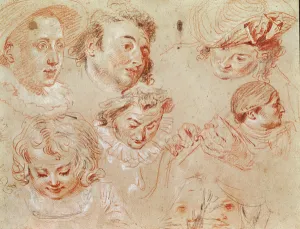 Six heads and two hands playing a musical instrument (crayon with charcoal highlights) Six heads and two hands playing a musical instrument (crayon with charcoal highlights)