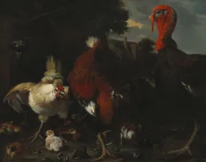 A Hen, Rooster and Turkey in a Farmyard (oil on canvas) A Hen, Rooster and Turkey in a Farmyard (oil on canvas)