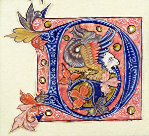 Historiated Initial D depicting a fish with a human head (vellum) Historiated Initial D depicting a fish with a human head (vellum)