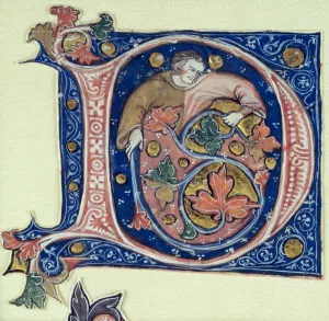 Historiated initial D depicting a man holding a vine (vellum) Historiated initial D depicting a man holding a vine (vellum)