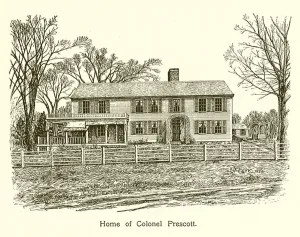Home of Colonel Prescott, Bunker Hill (engraving) Home of Colonel Prescott, Bunker Hill (engraving)