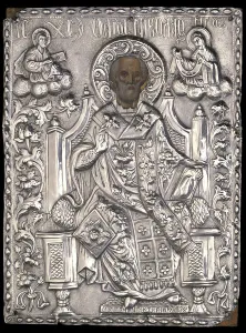 Icon of St. Nicholas with Silver Casting, 1768 (egg tempera and copper on wood) Icon of St. Nicholas with Silver Casting, 1768 (egg tempera and copper on wood)