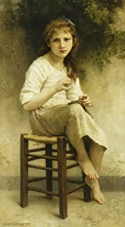 Adolphe William Bouguereau Collection: Idle Thoughts (Little Girl Sitting Embroidering); Vaines Pensees