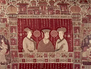 Indian woman with European traders, Madras region, Ahmedabad (painted cotton) Indian woman with European traders, Madras region, Ahmedabad (painted cotton)