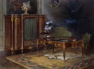 An Interior with a Louis XV Style Ormulu-mounted and Parquetry Bureau Plat An Interior with a Louis XV Style Ormulu-mounted and Parquetry Bureau Plat