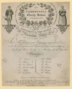 Invitation to the dinner of the Clerkenwell Charity School (engraving) Invitation to the dinner of the Clerkenwell Charity School (engraving)