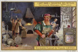 Ironworks, Germany, 16th Century (chromolitho) Ironworks, Germany, 16th Century (chromolitho)