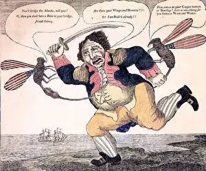 John Bull stung to agony by the Wasp and Hornet, c.1813 (coloured engraving) John Bull stung to agony by the Wasp and Hornet, c.1813 (coloured engraving)