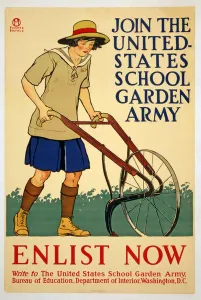 Join the United States School Garden Army - Enlist now, 1918 (colour litho) Join the United States School Garden Army - Enlist now, 1918 (colour litho)