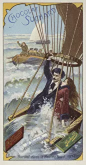 Jules Duruof's balloon coming down in the North Sea, 1874 (chromolitho) Jules Duruof's balloon coming down in the North Sea, 1874 (chromolitho)