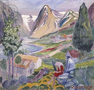 Kari at Sunde; Kari paa Sunde, (oil on canvas) Kari at Sunde; Kari paa Sunde, (oil on canvas)