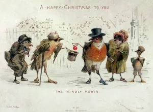 The Kindly Robin, Victorian Christmas card (colour litho) The Kindly Robin, Victorian Christmas card (colour litho)