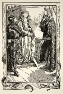 King Anguish gives Isolt to Sir Tristram, illustration from ' King Anguish gives Isolt to Sir Tristram, illustration from '
