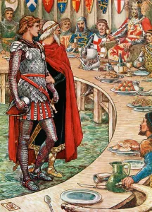 King Arthur with Lancelot and Merlin at Camelot, 1923 (screen print) King Arthur with Lancelot and Merlin at Camelot, 1923 (screen print)