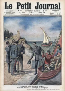 King Manuel II of Portugal bidding farewell to his country, Adeus par nunca mais' King Manuel II of Portugal bidding farewell to his country, Adeus par nunca mais'
