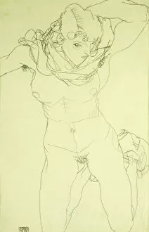 Images Dated 4th June 2011: Kneeling Nude from the front; Kniender Akt von Vorn, 1914 (pencil on paper)
