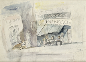 La Pharmacie, (watercolour over pen and black ink on paper) La Pharmacie, (watercolour over pen and black ink on paper)