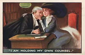 Postcard Collection: Lady embracing her lawyer (colour litho)