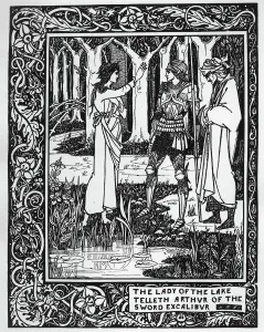 The Lady of the Lake telleth Arthur of the sword Excalibur, illustration from Le The Lady of the Lake telleth Arthur of the sword Excalibur, illustration from Le