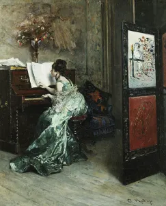 A Lady Playing the Piano in an Interior, (oil on canvas) A Lady Playing the Piano in an Interior, (oil on canvas)