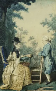 A Lady Seated on a Terrace Embroidering on a Tambour, with a Little Boy Standing in Front A Lady Seated on a Terrace Embroidering on a Tambour, with a Little Boy Standing in Front