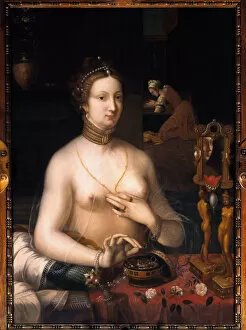 Anneau Collection: The lady has her toilet Painting from the School of Fontainebleau. Around 1560. Dim