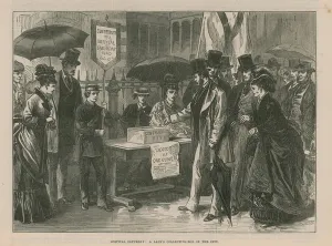 A lady's collection box in the City (engraving) A lady's collection box in the City (engraving)