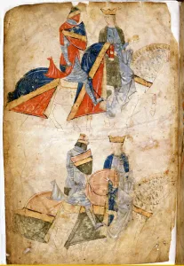 Lancelot du Lac with Queen Guinevere. Manuscript by Rusticano da Pisa Lancelot du Lac with Queen Guinevere. Manuscript by Rusticano da Pisa