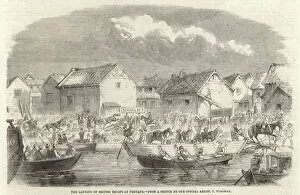 Anglo French Collection: The Landing of British Troops at Pehtang (engraving)