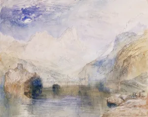 The Lauerzersee with Schwyz and the Mythen, (pencil, pen and grey ink with watercolour) The Lauerzersee with Schwyz and the Mythen, (pencil, pen and grey ink with watercolour)
