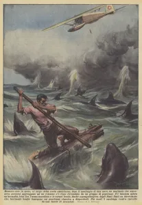 Left alone at sea, off the American coast, after the wreck of a ship... (colour litho) Left alone at sea, off the American coast, after the wreck of a ship... (colour litho)