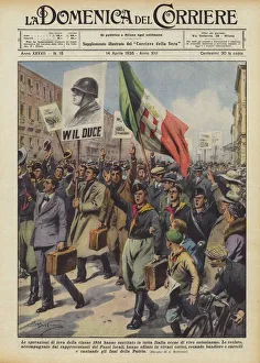 Leverage operations of the 1914 class have aroused scenes of lively enthusiasm throughout Italy (colour litho) Leverage operations of the 1914 class have aroused scenes of lively enthusiasm throughout Italy (colour litho)