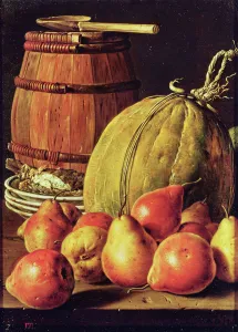 Still Life with pears, melon and barrel for marinading (oil on canvas) Still Life with pears, melon and barrel for marinading (oil on canvas)