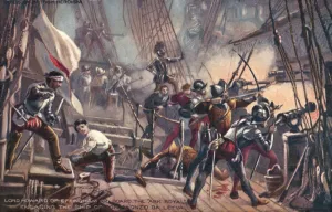 Lord Howard of Effringham on the Ark Royal, engaging Don Alonzo da Leyva Lord Howard of Effringham on the Ark Royal, engaging Don Alonzo da Leyva