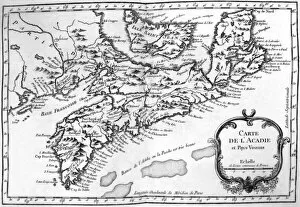 Acadie Collection: Map of Acadia (Canada) c. 1760 (engraving)