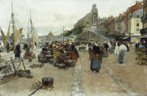 Marketplace by a Harbour, (w/c, ink, chalk and gouache) Marketplace by a Harbour, (w/c, ink, chalk and gouache)