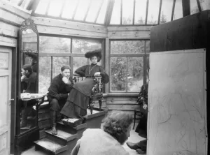 Maxim Gorky and Maria Andreyeva posing in the studio at Repin's dacha (b/w photo) Maxim Gorky and Maria Andreyeva posing in the studio at Repin's dacha (b/w photo)